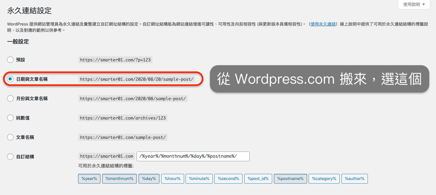Wordpress.org 網址格式設定